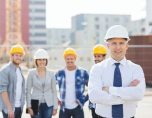 Group of construction specialists gathered together